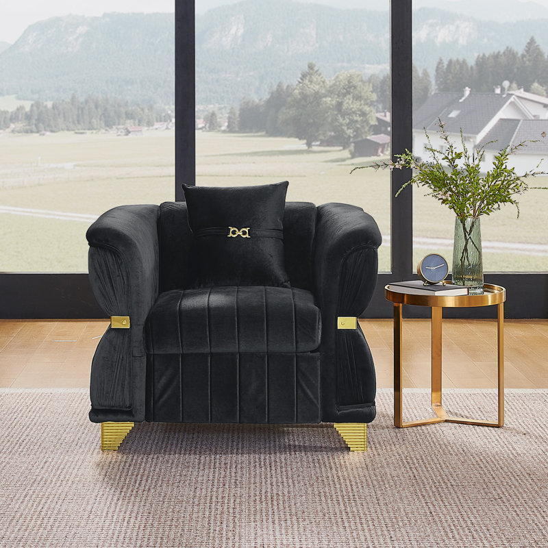 Fauteuil Lieberman en velours avec pieds dorés, Black