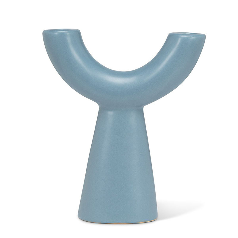 9.5'' H Stoneware Tabletop Candelabra, Gray