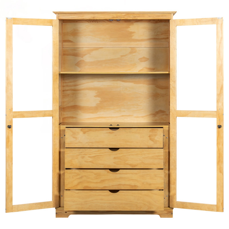 Armoire de cuisine avec portes en verre et 4 tiroirs Gorana, Naturel