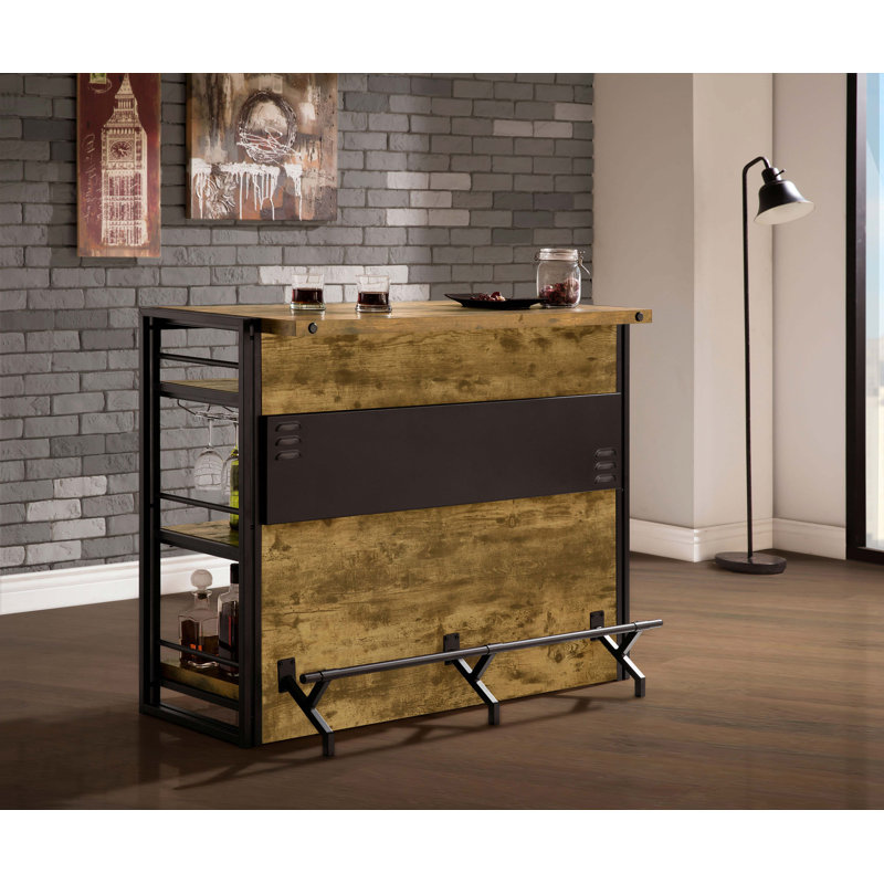 Renaldi Rustic Nutmeg and Black Industrial Home Bar Cabinet