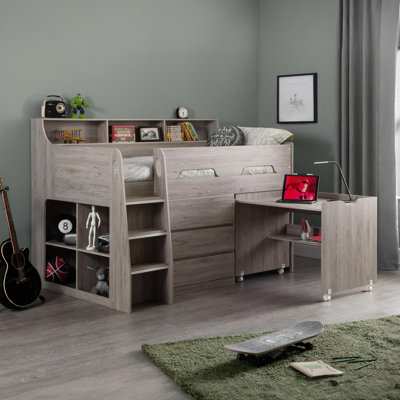 Binne Single (3') 3 Drawer Bed Frames Mid Sleeper Loft Bed with Built-in-Desk