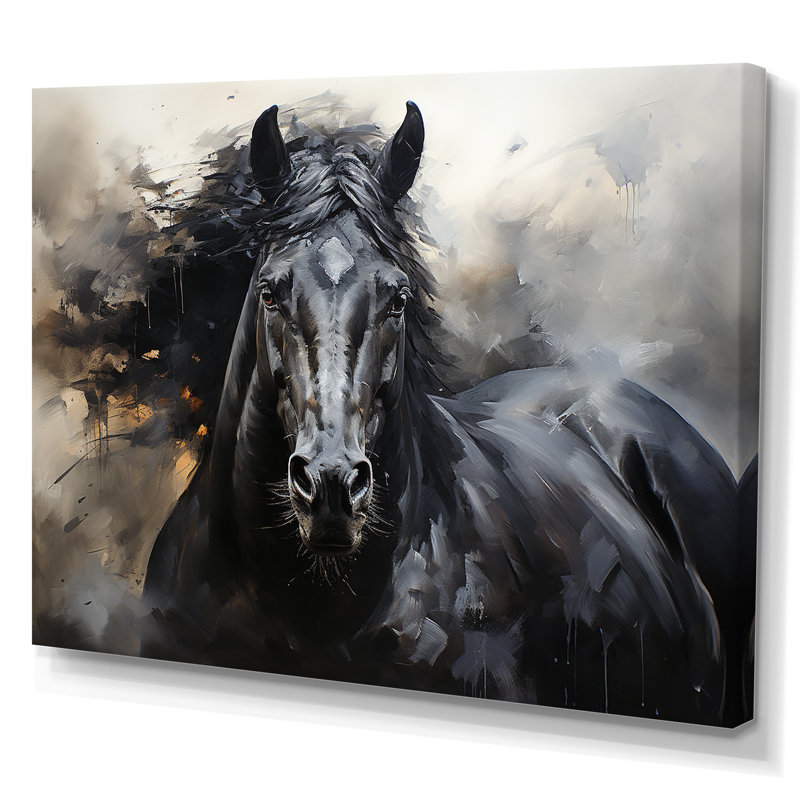 Étalon noir en mouvement - reproductions encadrées de chevaux, Toile tendue, H 30 po x l 40 po
