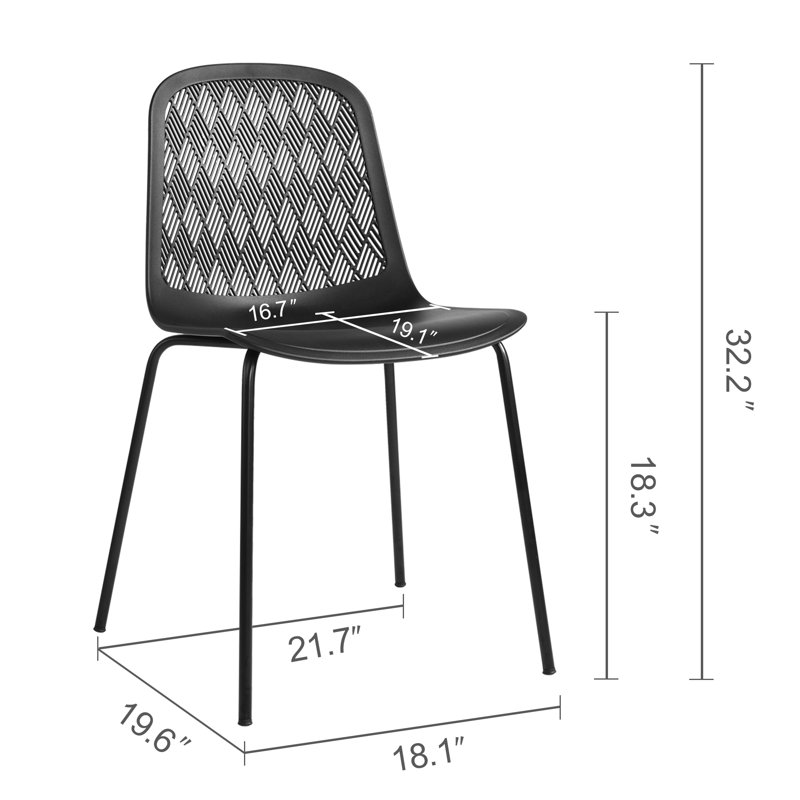 Mid Century Modern Dining Chairs with  Hollow Backrest，Metal Dining Chairs, Black, Black