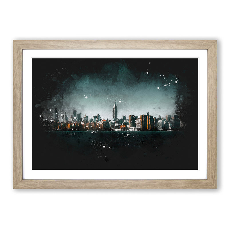 New York City View - Picture Frame Graphic Art Print, 62cm H x 87cm W x 2cm D, Oak Framed