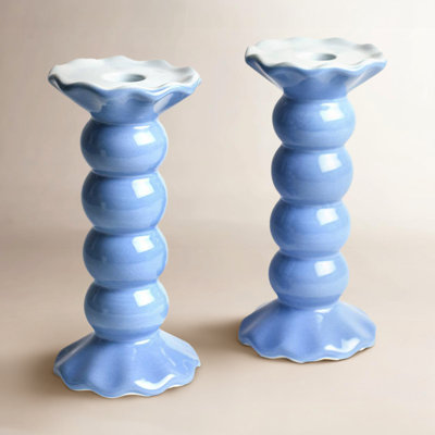 Iris Blue Ruffle Candlestick Holder