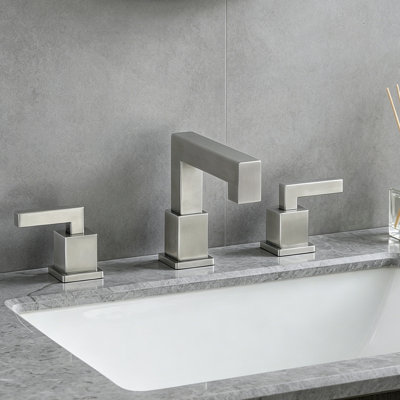 Robinet de salle de bain en nickel brossé, robinet de salle de bain cascade pour lavabo à 3 trous, robinet de meuble-lavabo moderne à 2 poignées avec bonde escamotable et tuyau d'alimentation sans plomb, 8 po