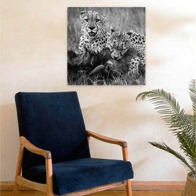Cheetah Family Meal Contemporary Cat Nature Wildlife Wall Art Print 1 Piece Wrapped Canvas Wall Art, 60.96cm H x 60.96cm W