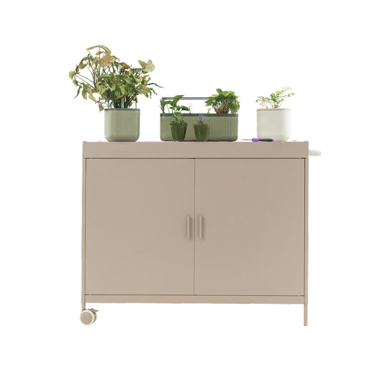 Banc de rangement en métal pour l'extérieur avec armoire à 2 niveaux