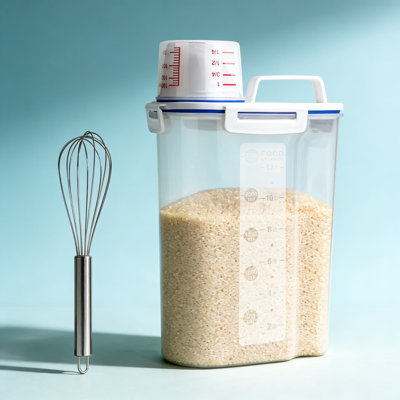 Airtight Food Storage Container With Pouring Spout And Measuring Cup | BPA-Free Plastic Cereal Dispenser For Flour, Oatmeal & Dry Goods | Includes Stainless Steel Whisk