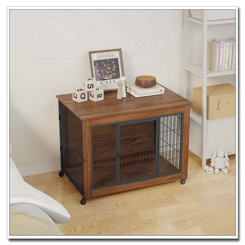 38,6 Mobilier pour cage robuste avec roulettes pour petits chiens, Grand (H 29,3 po x l 38,6 po x P 25,6 po)