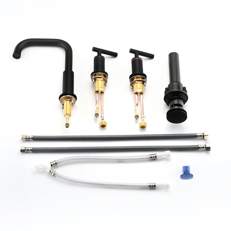 Matte Black Bathroom Faucet 8 In. Widespread With Double Handles And Pop Up Drain - Solid Brass, 360 Swivel, Drip- Ceramic Disc Valves, Flow Spout, 1.5 Gpm, Easy To Install, Rust & Tarnish Brass