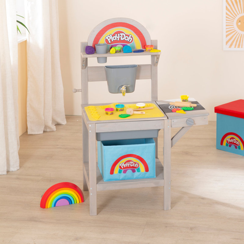 Roba X Play Doh Made of FSC -Certified Wood - Including 3D Creative Mat, 6 Kneading Containers, Tools, Storage Box and Play Tub - Ideal for Indoor and Outdoor Use - from 3 Years Kitchen Set