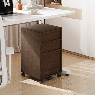 Rolling File Cabinet with 3 Drawers, Wood Mobile Filing Cabinet for Home Office, Under Desk Printer Stand with Wheels, Large File Drawer, 2 Locking Casters