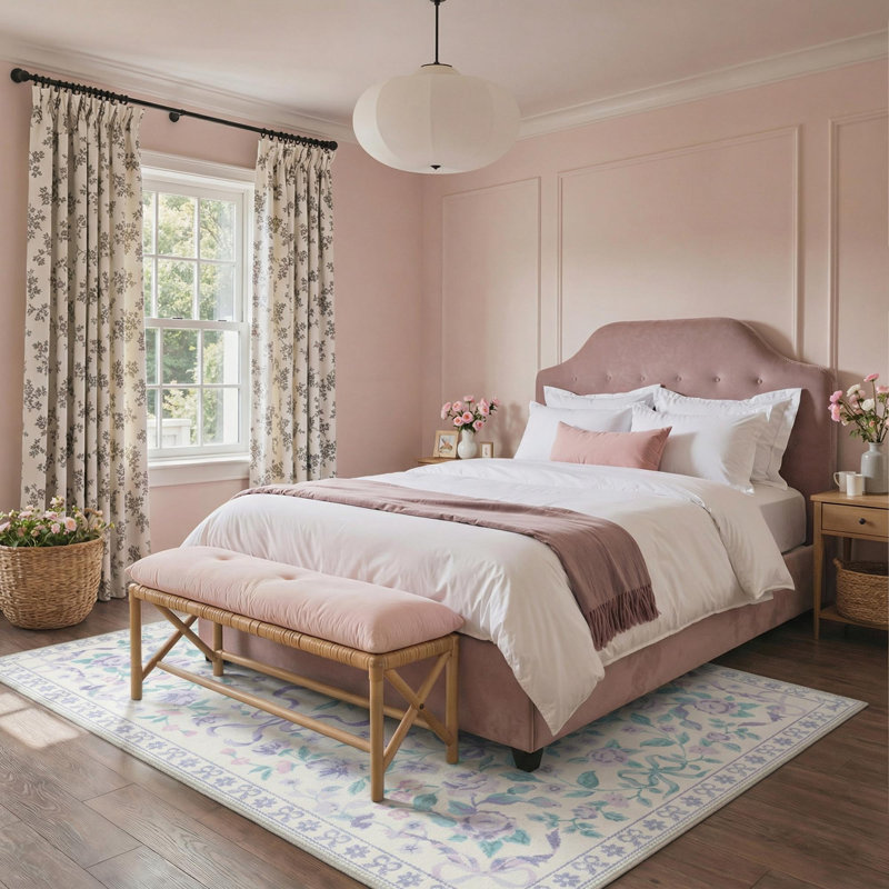 Atascadero Rosette & Bow Area Rug, French Country Floral Soft Kid Rug, Machine Washable, Inspired Faux Wool - High-Rebound Foam & Non-Slip Backing