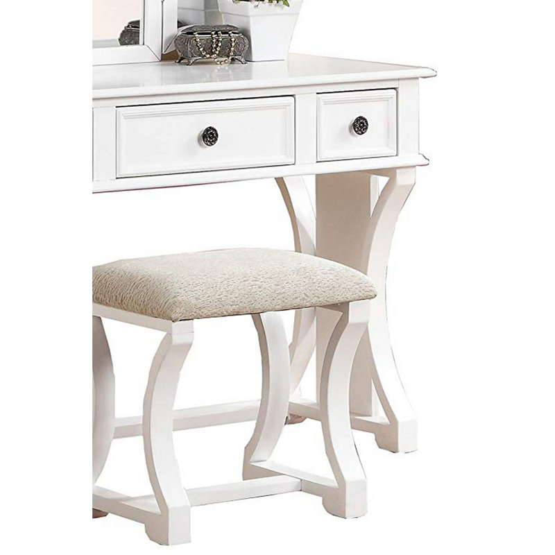 Ensemble coiffeuse avec tabouret et miroir Potterville, Blanc