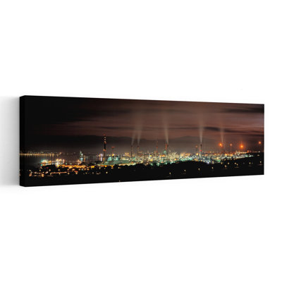 High Angle View Of Oil Refinery At Lit Up At Night, La Linea De La Concepcion, Andalusia, Spain Abstract Contemporary City Wall Art