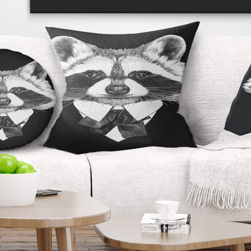 Drôle de raton laveur en costume et cravate - Coussin imprimé animal, 16 po x 1 po, Coussin décoratif