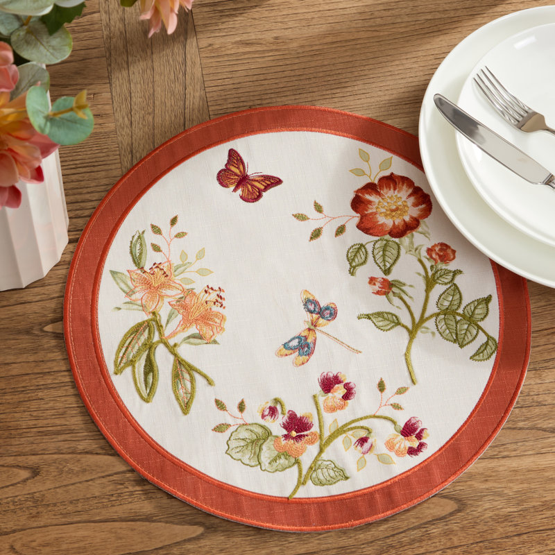Lenox Butterfly Meadow Fall Embroidered Placemats, Set of 4, Multicolor - 15"W x 15"L