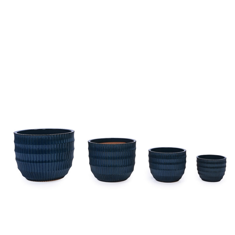 Ensemble de 4 pots à fleurs en céramique faits à la main bleu marine (5,31 po à 14,17 po)