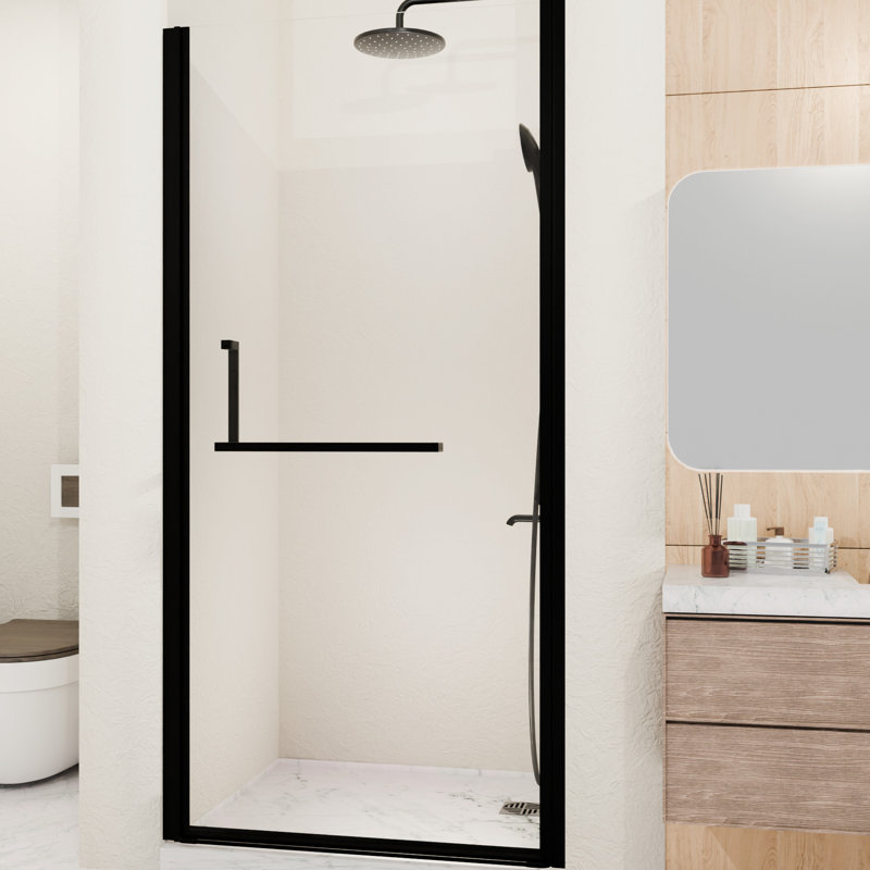 32 - 33.2" X 72" Semi Pivot Shower Door, 1/4" Tempered Glass, Matte Black, Reversible Installation For Bathroom Transformation Strategy Tall 1.2Inch Adjustable Width, Renovation
