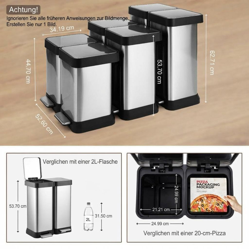 Stainless Steel Multi-Compartment Rubbish & Recycling Bin