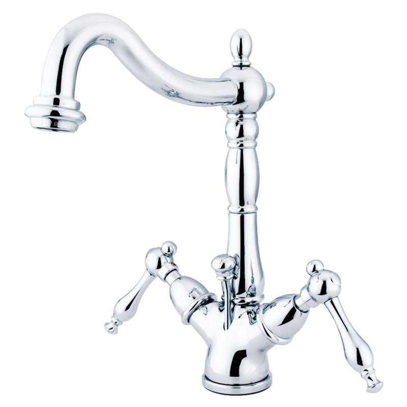 Kingston Brass Naples Two-Handle 1-or-3 Hole Deck Mount Bathroom Faucet with Brass Pop-Up, Polished Chrome