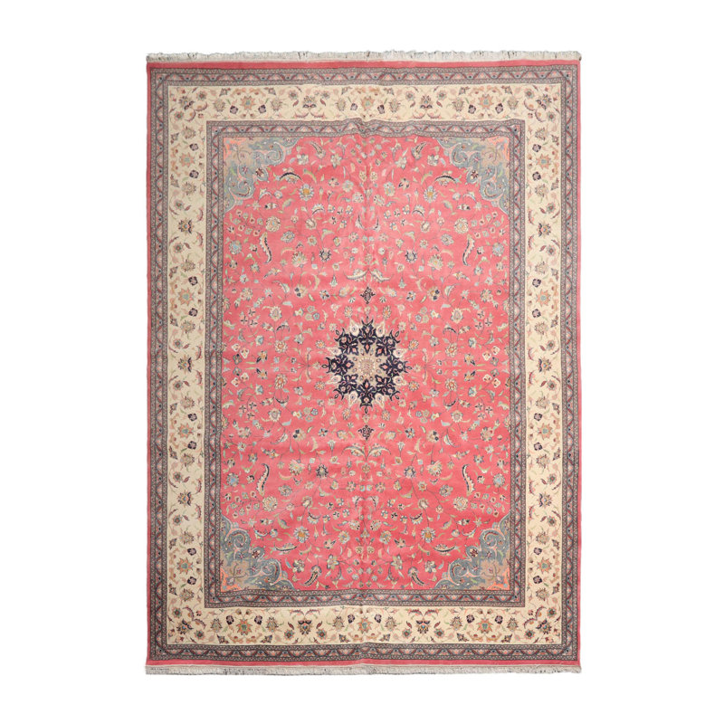 Tapis unique en laine noué à la main de couleur framboise / ivoire 9 pi x 13 pi Mishonda