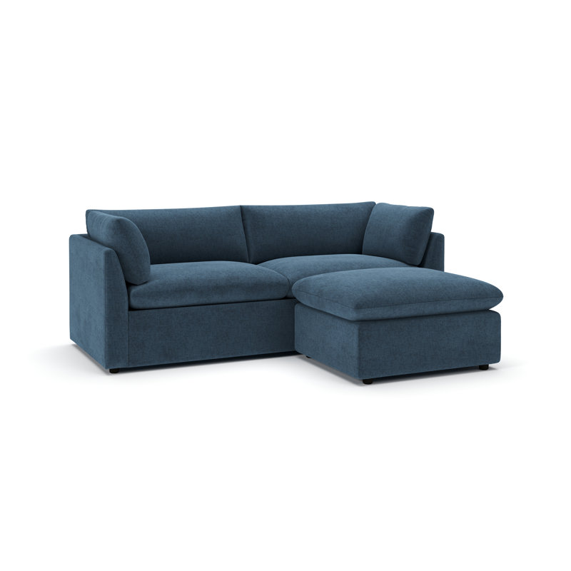 Kallie Upholstered Sofa With Ottoman, Zuma Navy Textured Linen