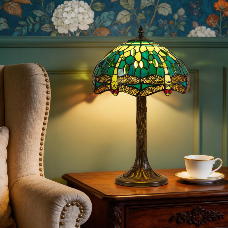 Lampe de table 18,8 po Modern Art avec abat-jour en verre coloré 12 po, interrupteur marche / arrêt en ligne, ampoule DEL incluse, base en alliage d'aluminium, pour bureau, table de chevet, salon, chambre à coucher, bureau