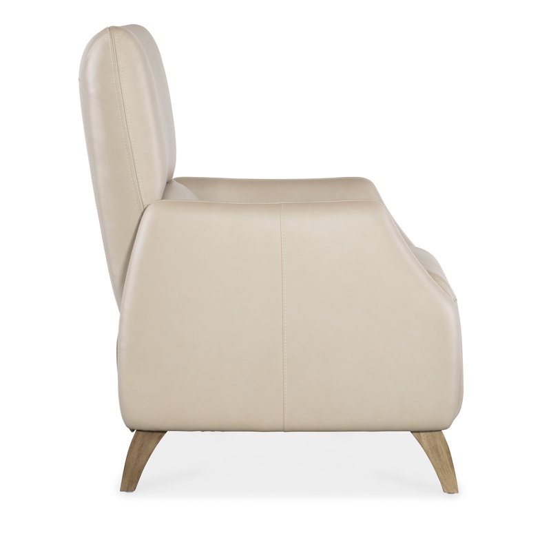 Beige Leather Recliner with Light Wood Legs