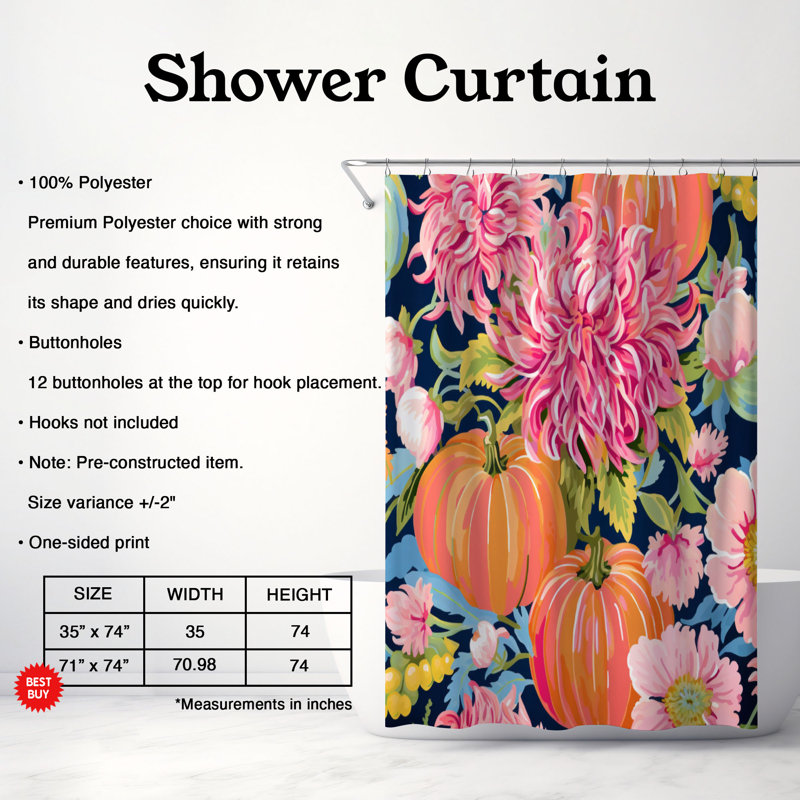Rideau de douche standard 1 pièce Pumpkin, H 74 po x l 71 po