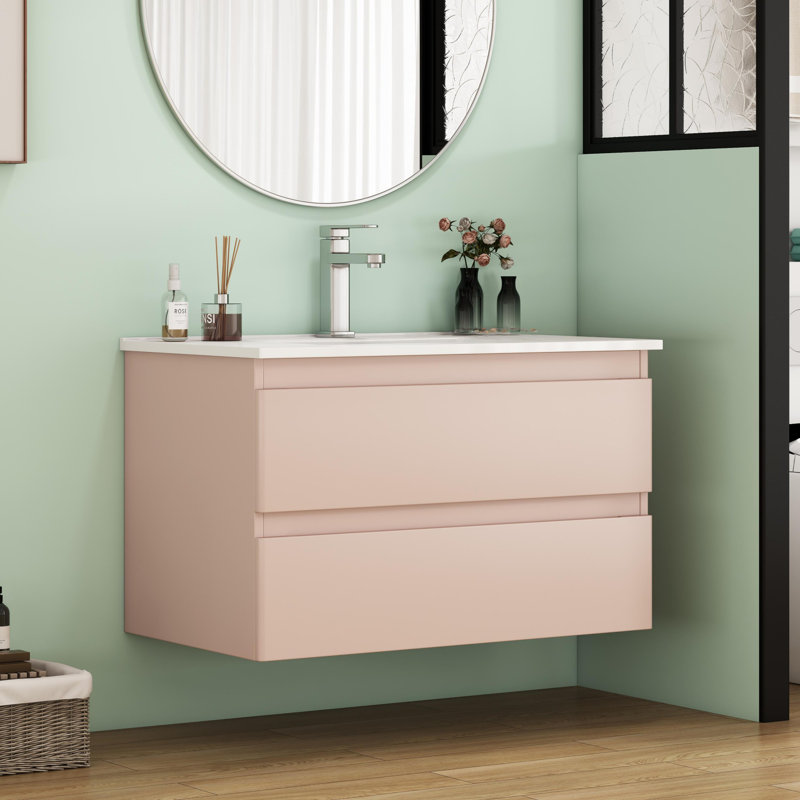32-Inch Wall-Mounted Bathroom Vanity, Blush Beige