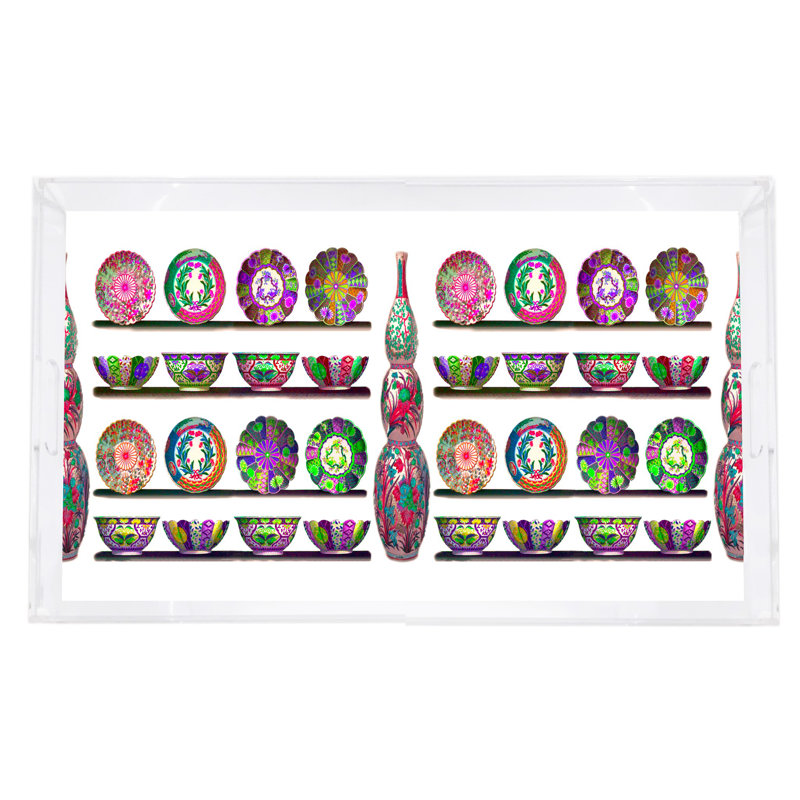 Ceramic Menagerie Acrylic Rectangle Decorative Tray, 22.5"W x 14.5"D x 2"H