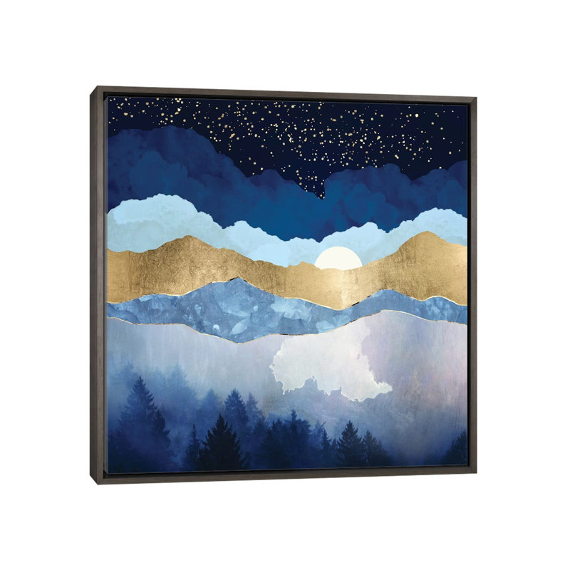 Forêt de minuit - impression, Pas de tapis, H 26 po x l 26 po x P 1,5 po, Toile encadrée de bois rustique foncé