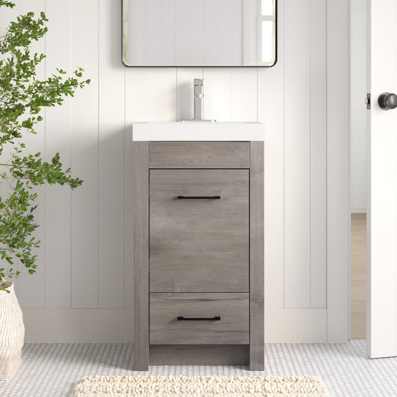 Meuble-lavabo simple 18,5 po avec plateau en marbre de culture, Chêne blanchi, Noir mat