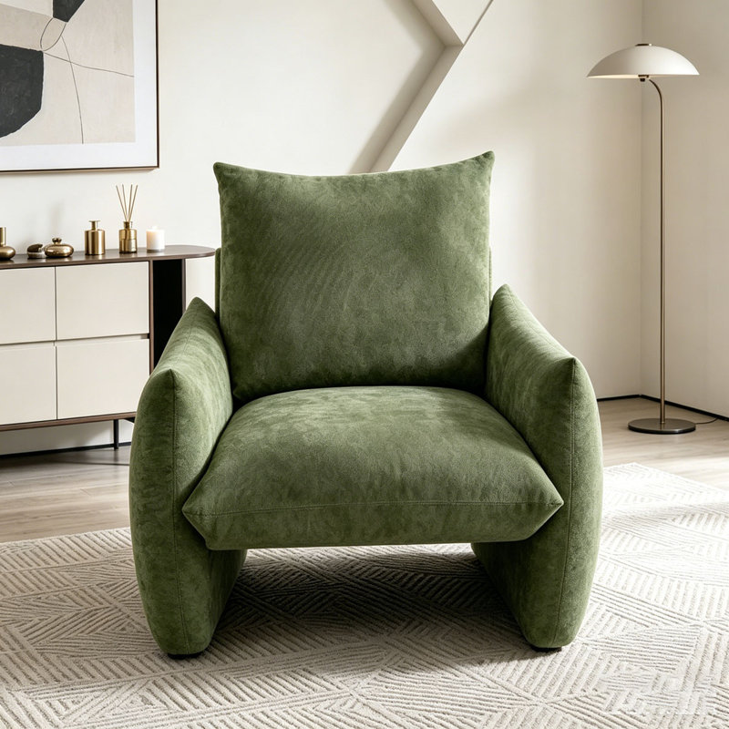 Fauteuil d'appoint moderne surdimensionné 34,3 po avec coussin moelleux en chenille moderne, Vert
