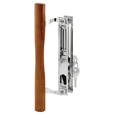 Keyed Sliding Glass Door Handle Set – Replace Old or Damaged Door Handles Quickly – Wood & Chrome Plated Diecast, Hook Style, Flush Mount, Fits 6-5/8 inch Hole Spacing (1 Set)