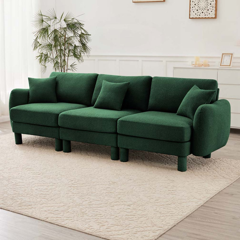 Canapé 3 places en tissu Boucle incluant 3 coussins, Vert