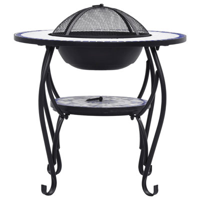  Mosaic Fire Pit Table Blue and White 68 cm Ceramic Outdoor Patio Wood Burning Fire Bowl