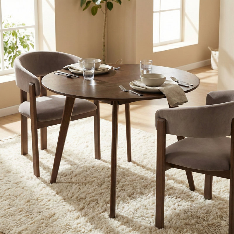 Sienna Round Wooden Dining Table - 100cm, Walnut