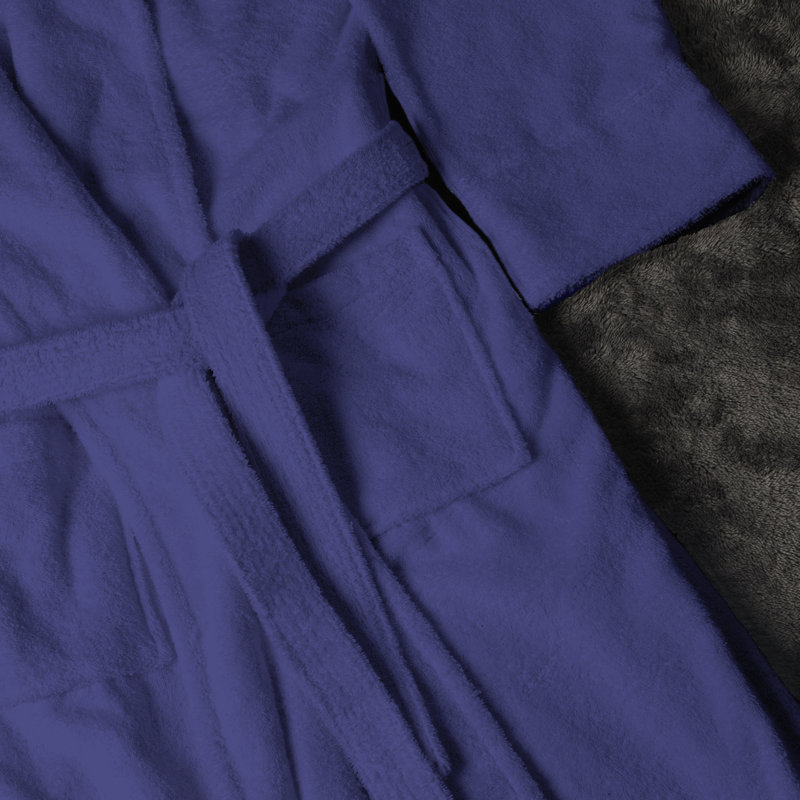 Peignoir mi-mollet 100% coton éponge avec poches, S / M, Bleu marine féminin
