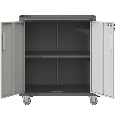 Metal Storage Cabinet With Rotating Wheels - For Various Spaces. , Adjustable, Water . Black & Gray. 29.17"W X 16.42"D 34.21"H Transportable Versatile For Settings. , Adjustable Interior. +