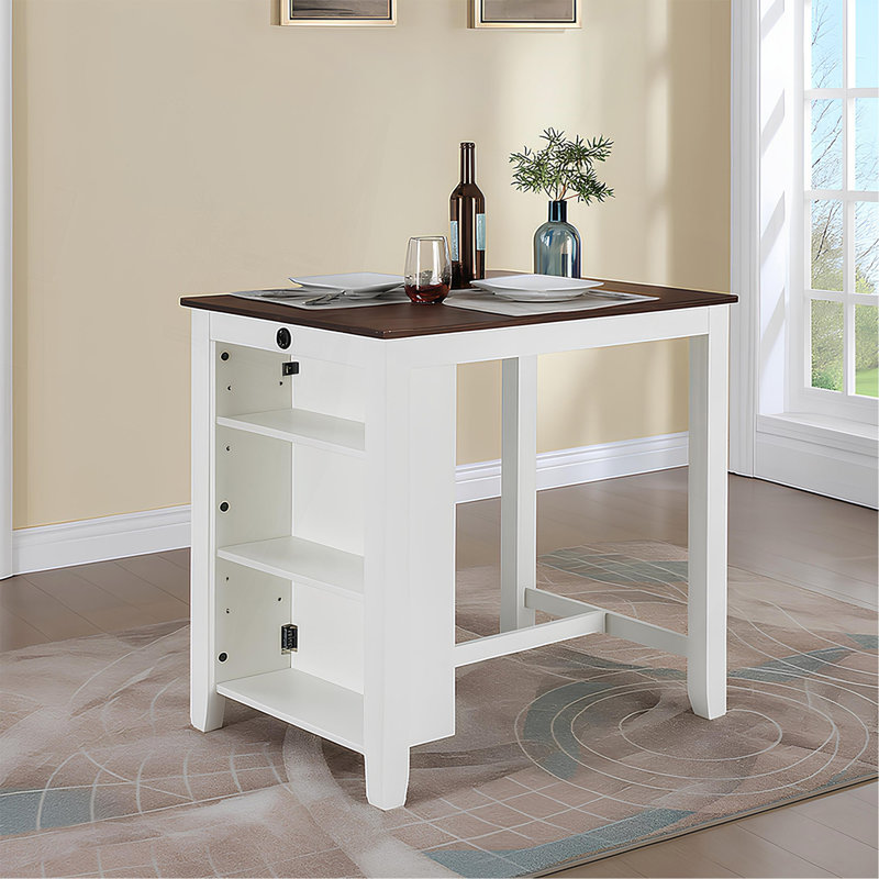 Petite table de salle à manger à hauteur de comptoir de 36 po avec ports USB et tablettes Graham, Brun, Blanc