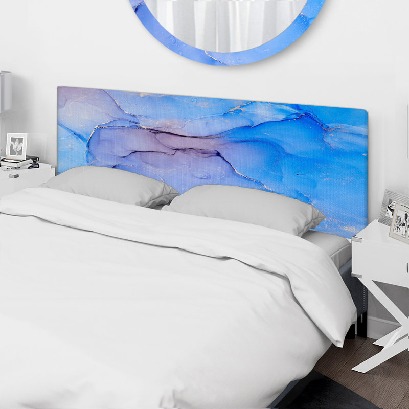 Chantile Upholstered Headboard, King, Blue Abstract