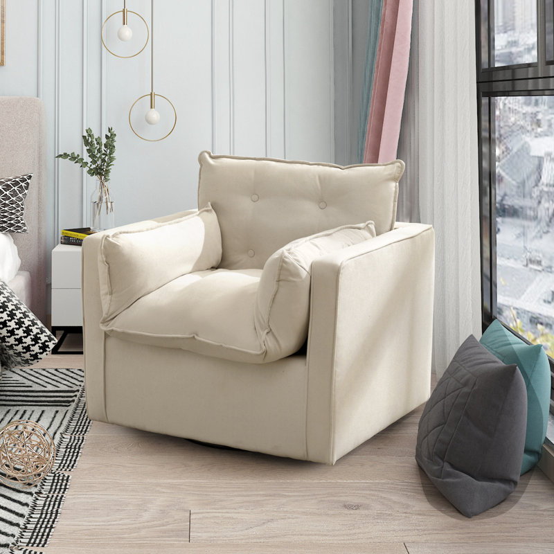 Chaise d'appoint pivotante avec coussin de soutien du dossier, fauteuil rembourré moderne, Beige