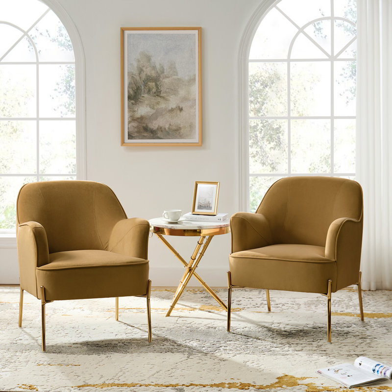 Cleo 26" Wide Contemporary Chair With Recessed Arms, Golden