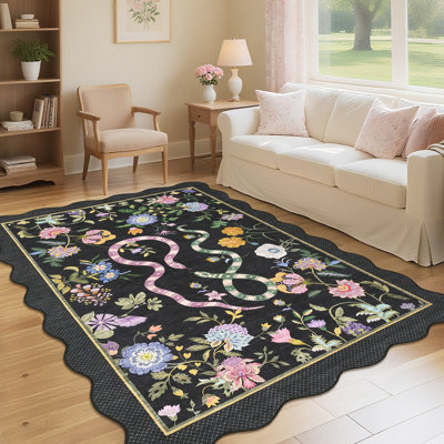Tapis festonné moderne antidérapant Farmhouse Floral