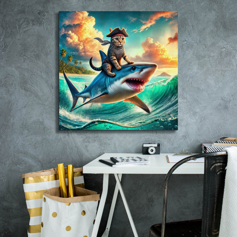 Art mural sur toile Highland Dunes «Fearless Cat Pirate» par Rey Klimt, H 26 po x l 26 po
