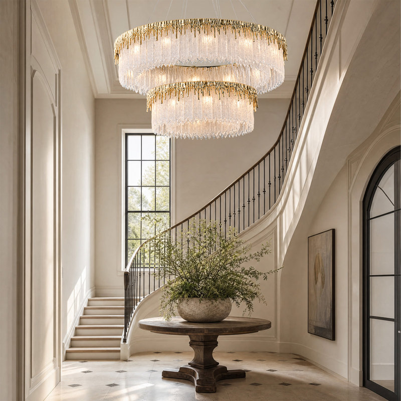 Lustre rond 31,5 po à 20 lumières en verre doré (ampoules incluses)