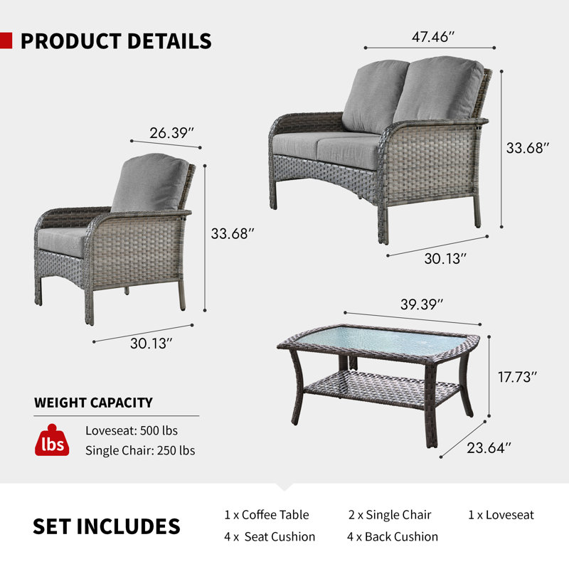 Allcot 4- Person Outdoor Seating Group With Cushions, Gray